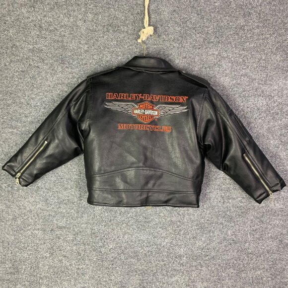 Harley Davidson Full Zip Leather Jacket Toddler Size 6 Black‎ - Picture 2 of 12